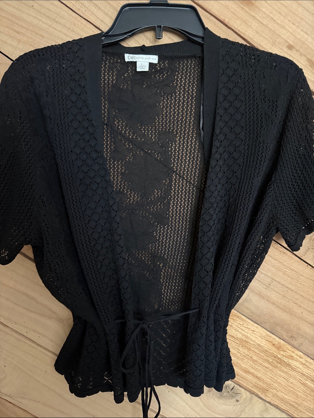 Cato Black Crochet Tie-Waist Sweater